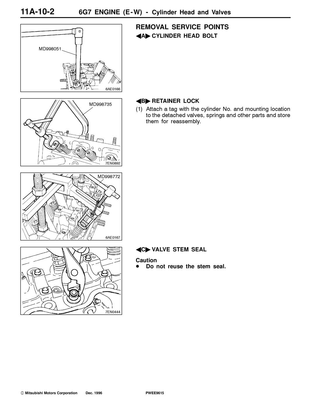 Mitsubishi 11A-10-26G7 Engine E W Cylinder Head and Valves, AA Cylinder Head Bolt AB Retainer Lock, AC Valve Stem Seal 