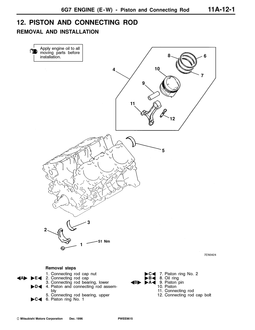 Mitsubishi specifications Piston and Connecting ROD, 11A-12-1, 6G7 Engine E W Piston and Connecting Rod 