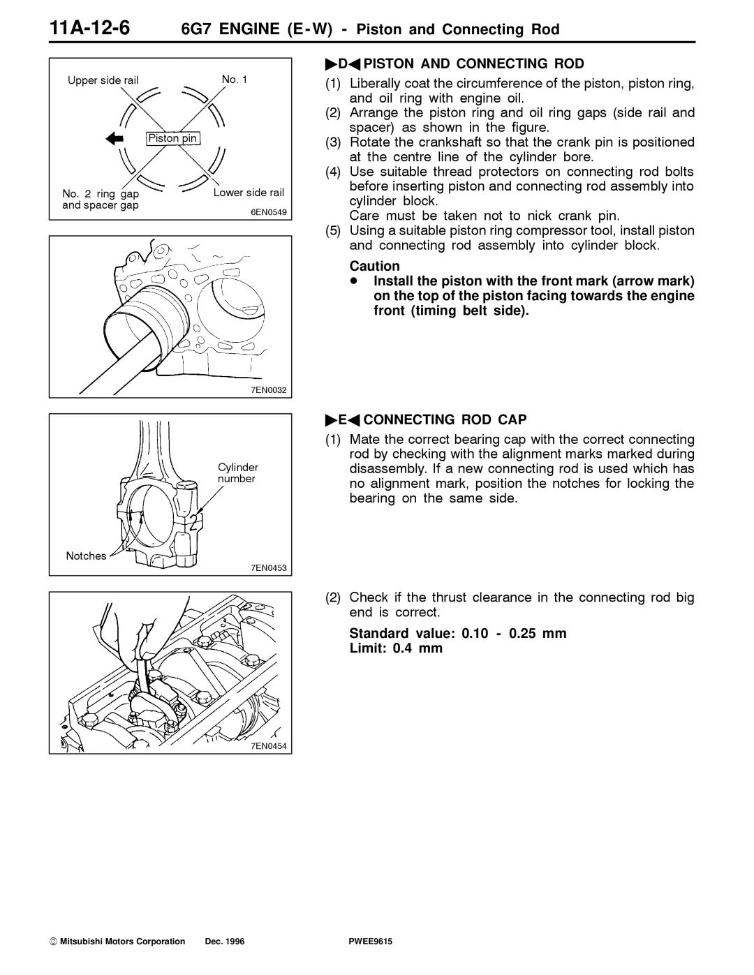 Mitsubishi 11A-12-66G7 Engine E W Piston and Connecting Rod, DA Piston and Connecting ROD, EA Connecting ROD CAP 