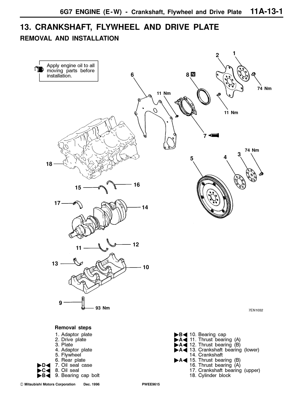 Mitsubishi CRANKSHAFT, Flywheel and Drive Plate, 6G7 Engine E W Crankshaft, Flywheel and Drive Plate 11A-13-1 