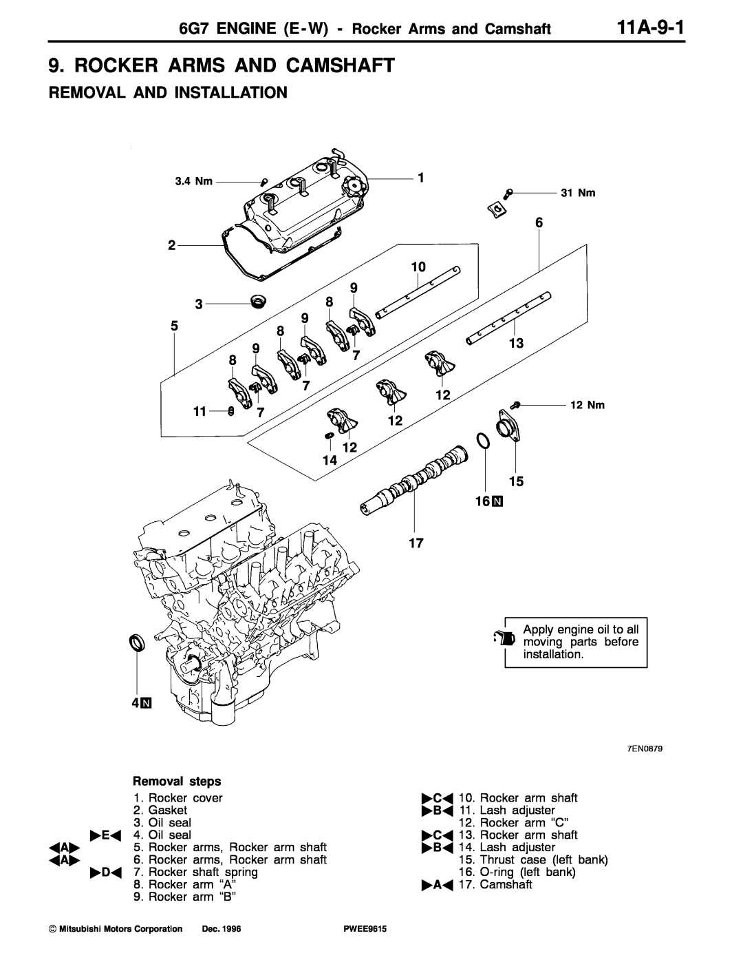 Mitsubishi specifications Rocker Arms And Camshaft, 11A-9-1, 6G7 ENGINE E - W - Rocker Arms and Camshaft, 6 10 