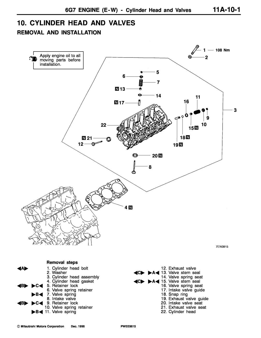 Mitsubishi Cylinder Head And Valves, 11A-10-1, 6G7 ENGINE E - W - Cylinder Head and Valves, 17 22 21, Removal steps 
