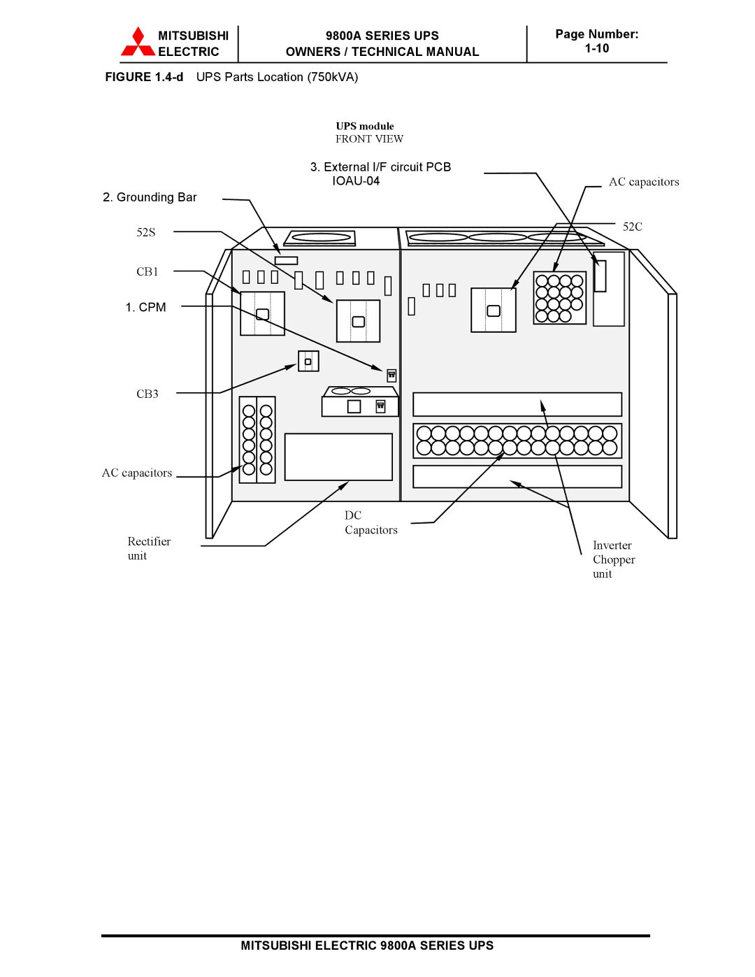 Mitsubishi 9800A Series technical manual DUPS Parts Location 750kVA 