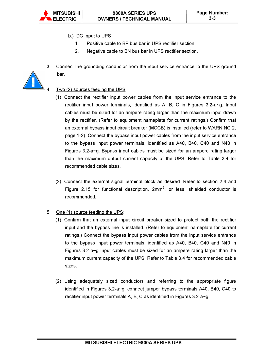 Mitsubishi technical manual Mitsubishi 9800A Series UPS 