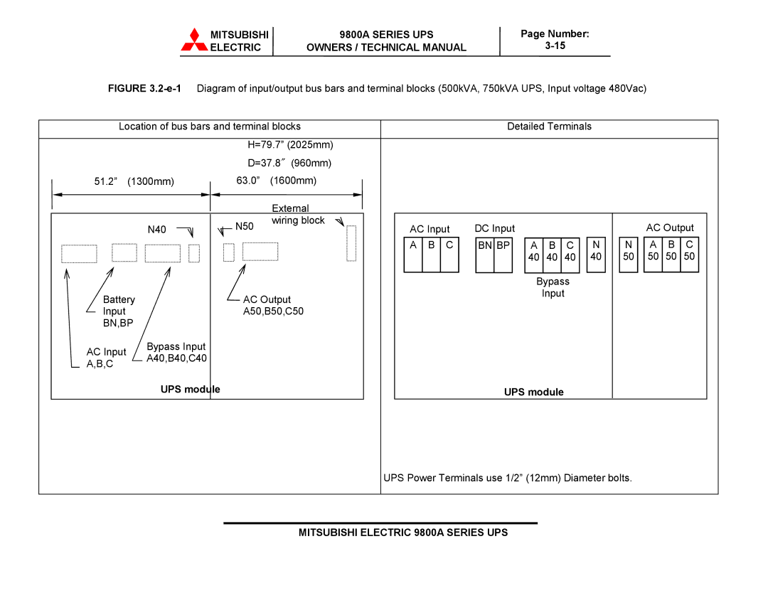 Mitsubishi 9800A Series technical manual Bypass Battery AC Output 