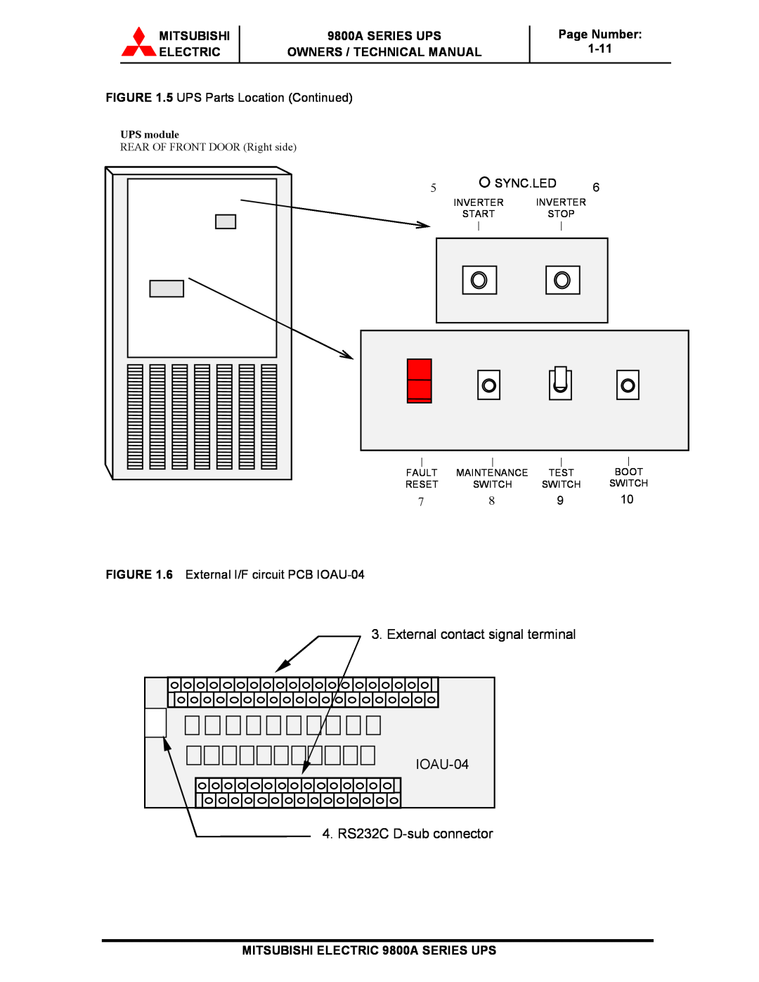Mitsubishi 9800A Series Mitsubishi Electric, 9800A SERIES UPS OWNERS / TECHNICAL MANUAL, Page Number 1-11, UPS module 