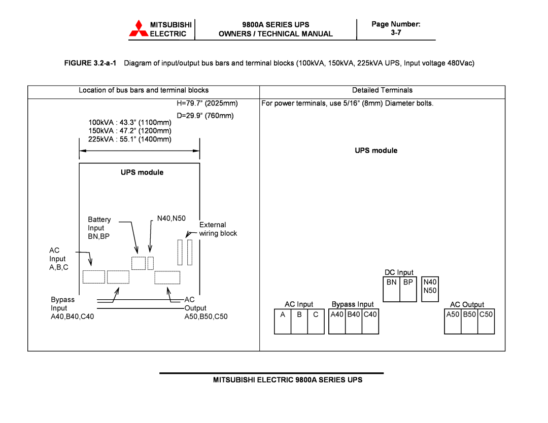 Mitsubishi 9800A Series technical manual Mitsubishi, 9800A SERIES UPS, Electric, Owners / Technical Manual, UPS module 