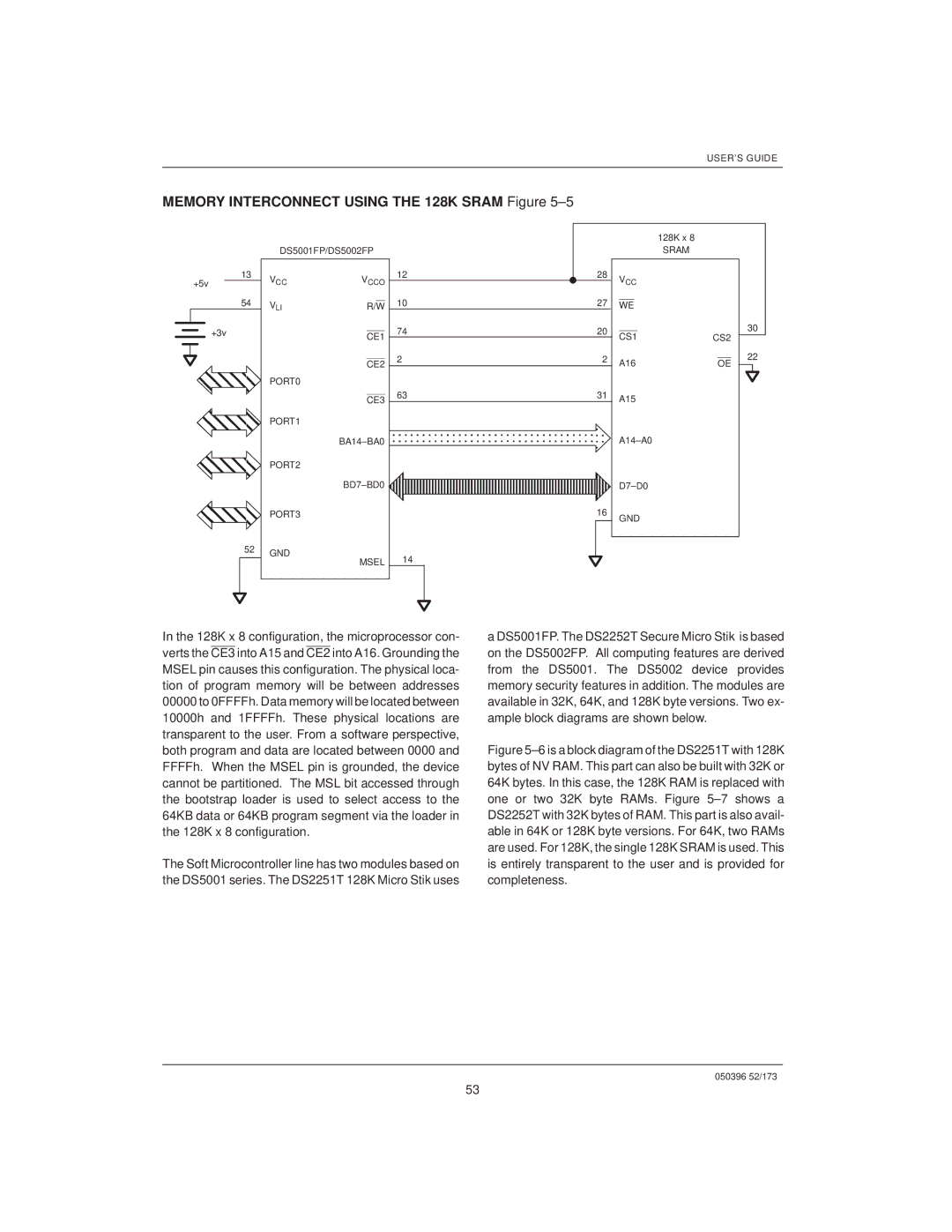 Mitsubishi DS5000TK, DS907x SIP manual Memory Interconnect Using the 128K Sram ±5 