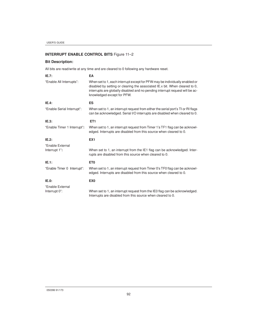 Mitsubishi DS907x SIP, DS5000TK manual Interrupt Enable Control Bits ±2 Bit Description, ET0, EX0 