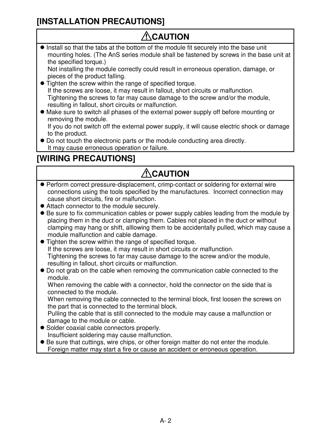 Mitsubishi A1SJ71E71N-B2, E71N-U-HW, A1SJ71E71N-B5T, AJ71E71N-B2, AJ71E71N-B5T user manual Wiring Precautions 