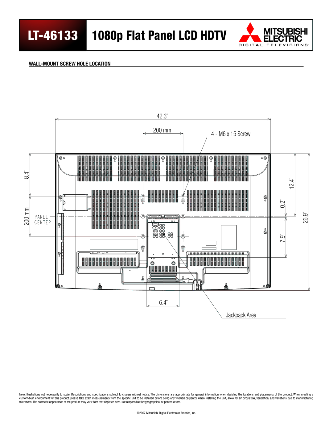 Mitsubishi Electronics 1080p dimensions 42.3˝ 200 mm 