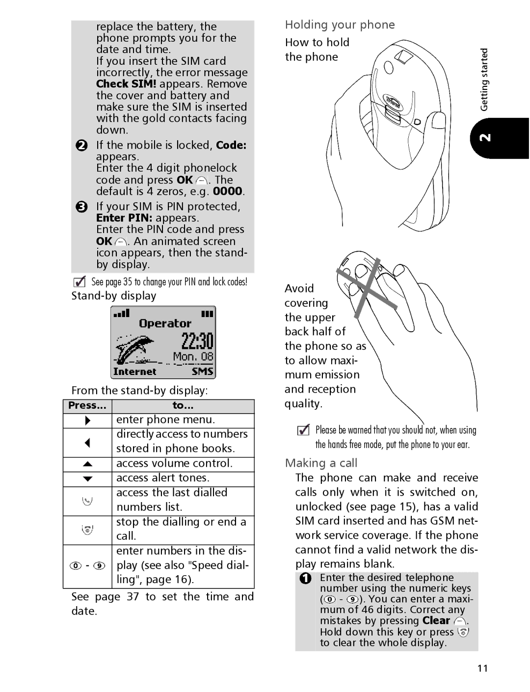 Mitsubishi Electronics 110 manual Holding your phone, Making a call 