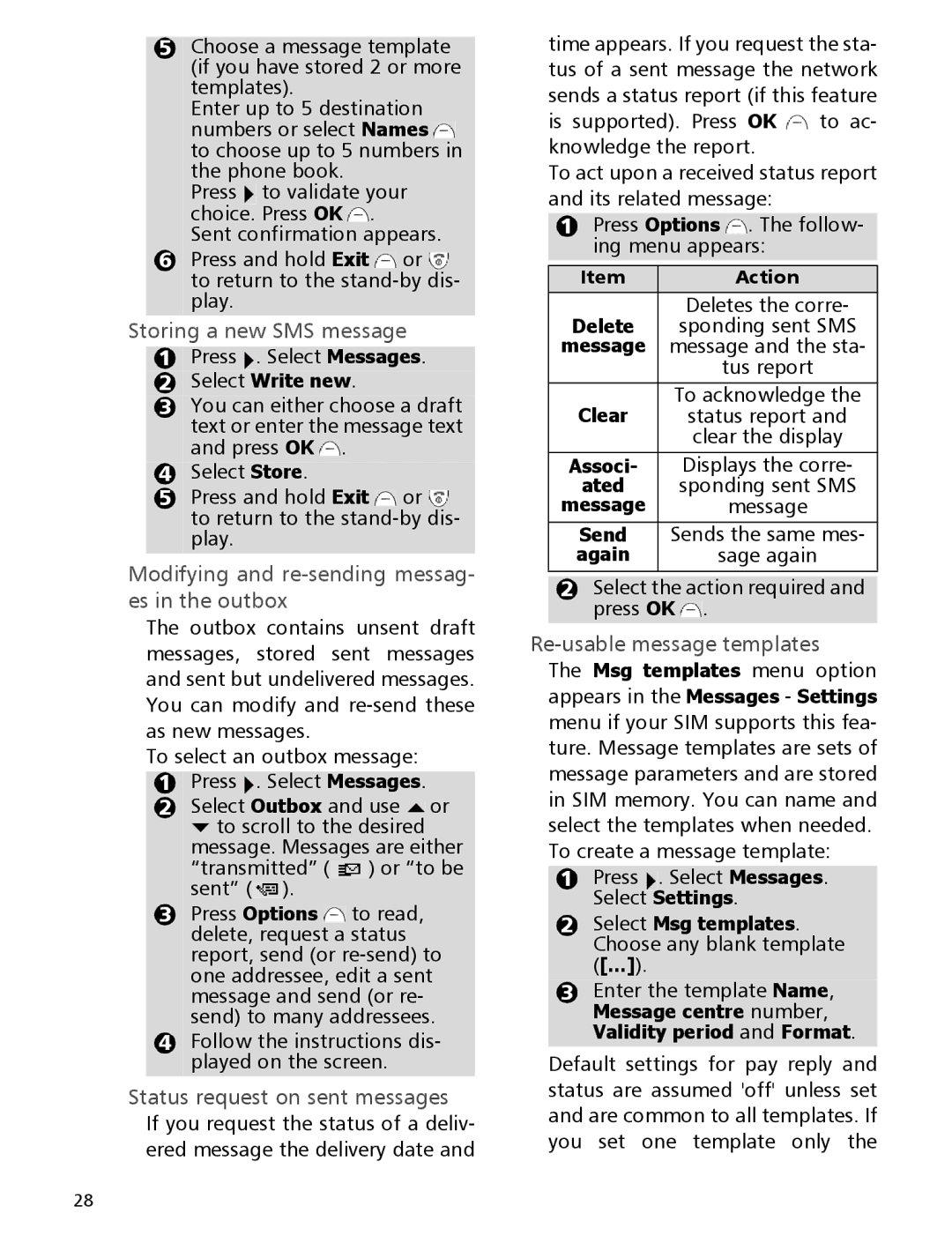 Mitsubishi Electronics 110 manual Storing a new SMS message, Modifying and re-sending messag- es in the outbox 