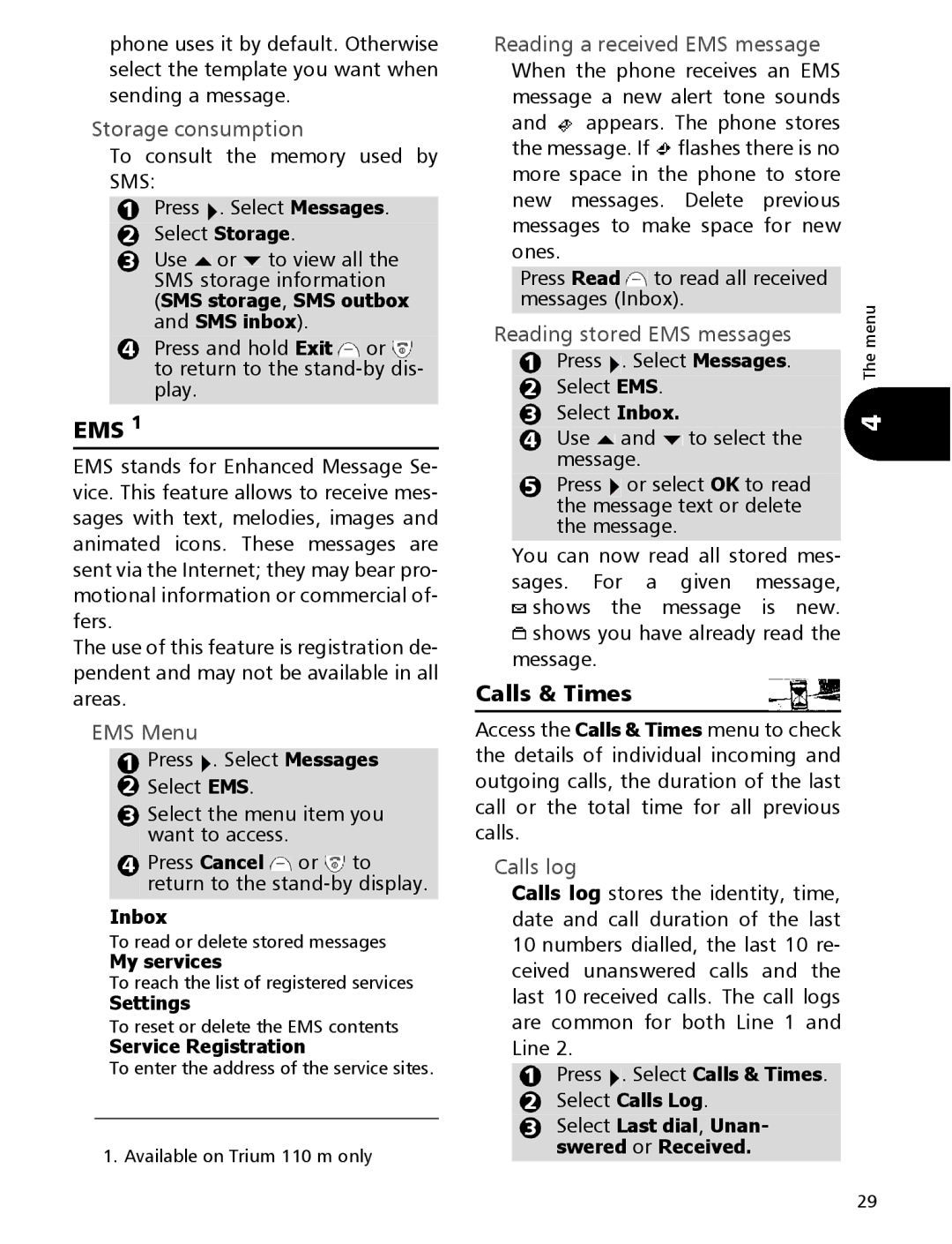 Mitsubishi Electronics 110 manual Calls & Times 