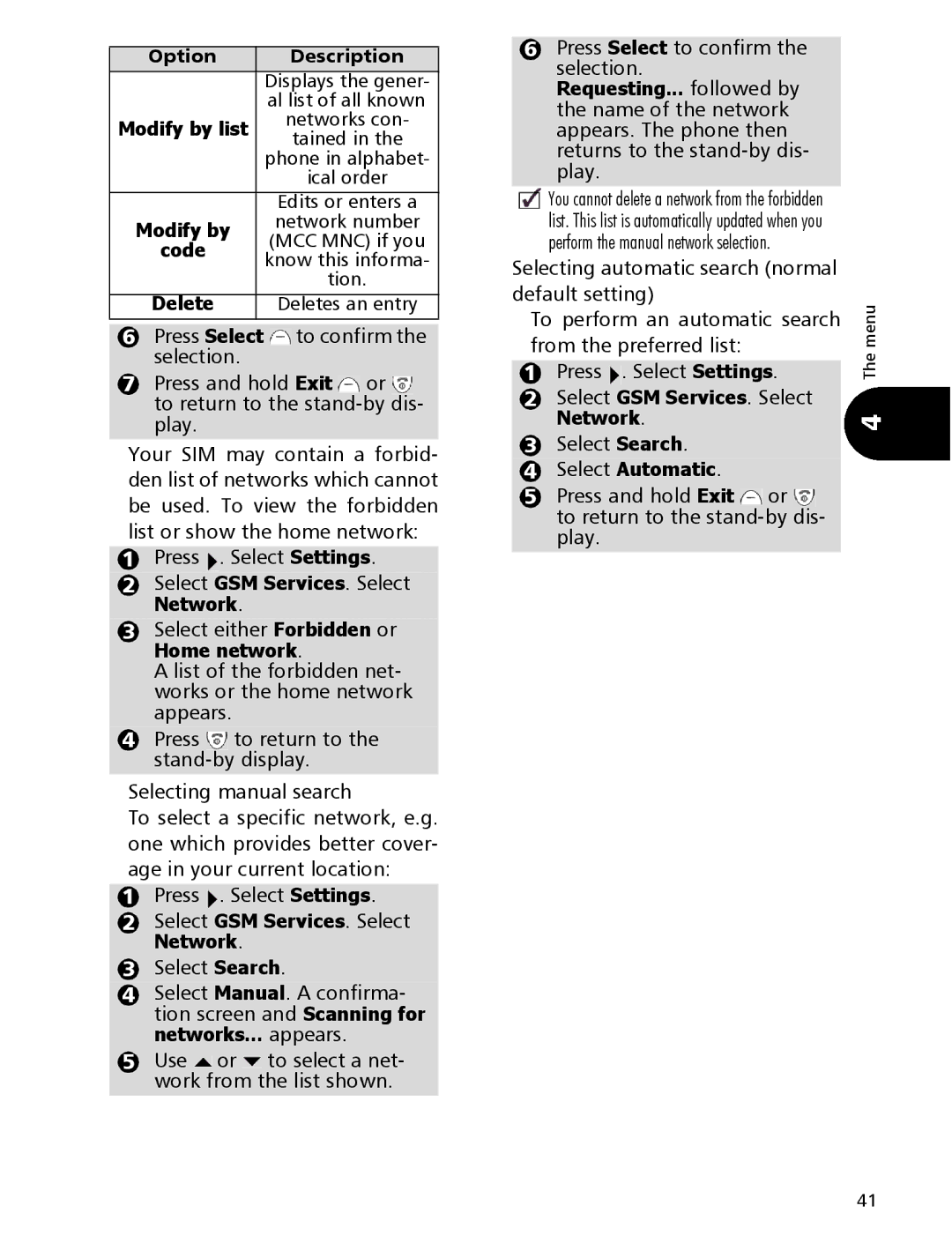 Mitsubishi Electronics 110 manual Press Select to confirm the selection, Select either Forbidden or, Select Search 