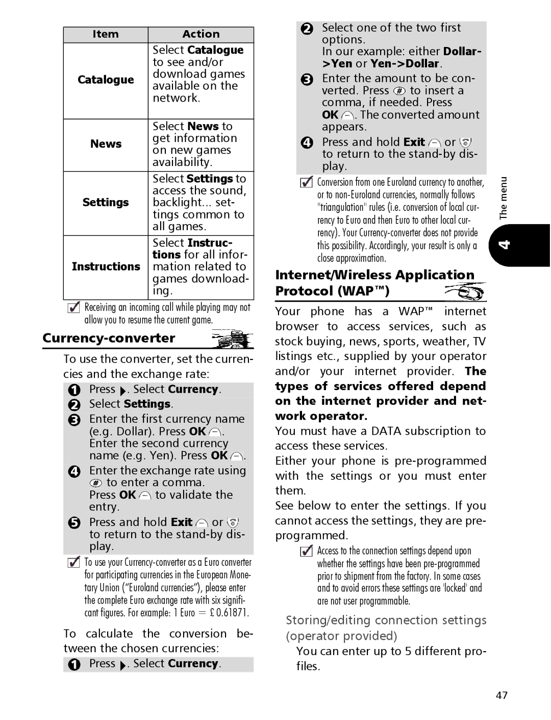 Mitsubishi Electronics 110 manual Internet/Wireless Application Protocol WAP, Currency-converter 