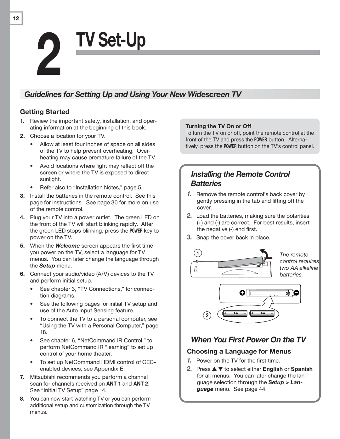 Mitsubishi Electronics 148 Series, 246 Series Guidelines for Setting Up and Using Your New Widescreen TV, Getting Started 