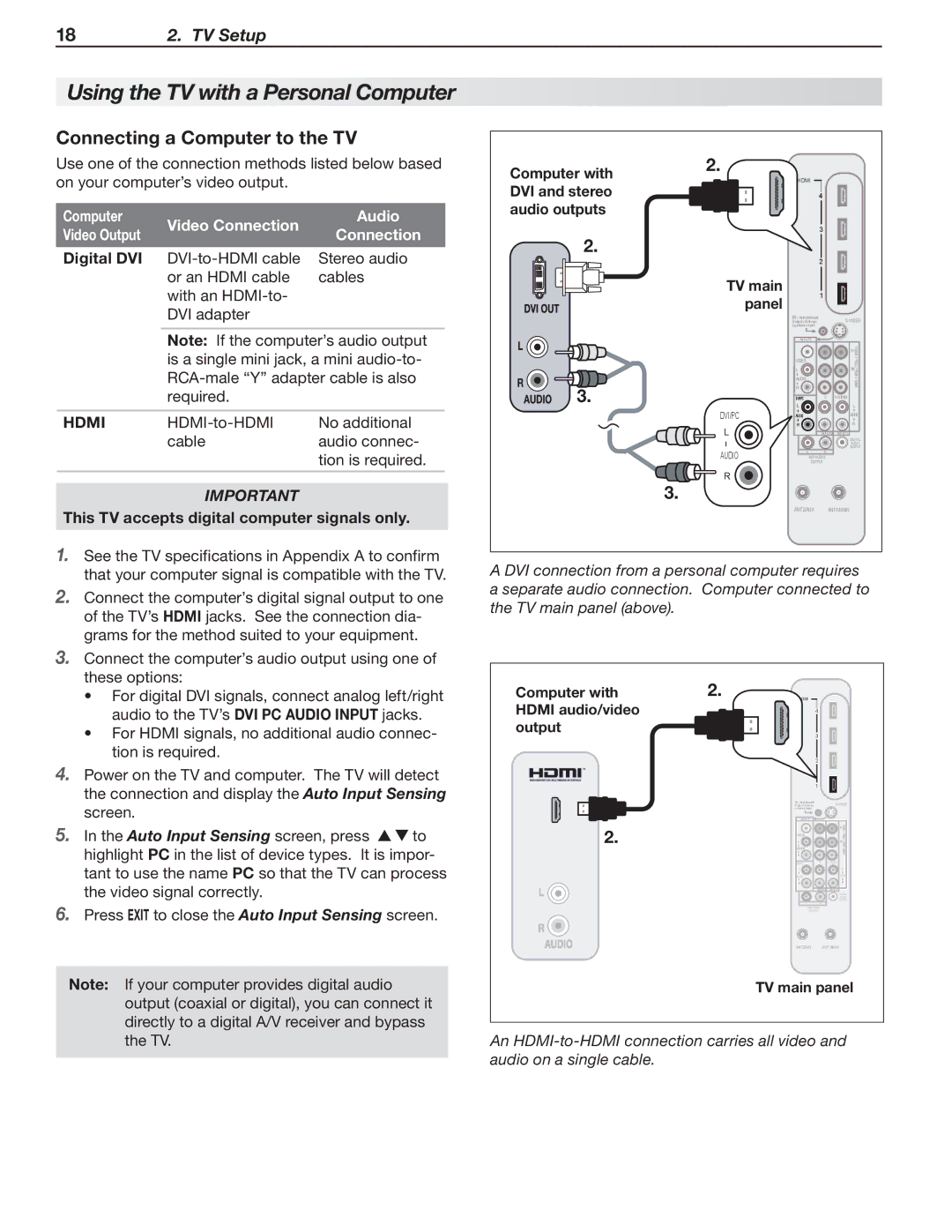 Mitsubishi Electronics 148 Series manual Connecting a Computer to the TV, Computer Video Connection Audio Video Output 