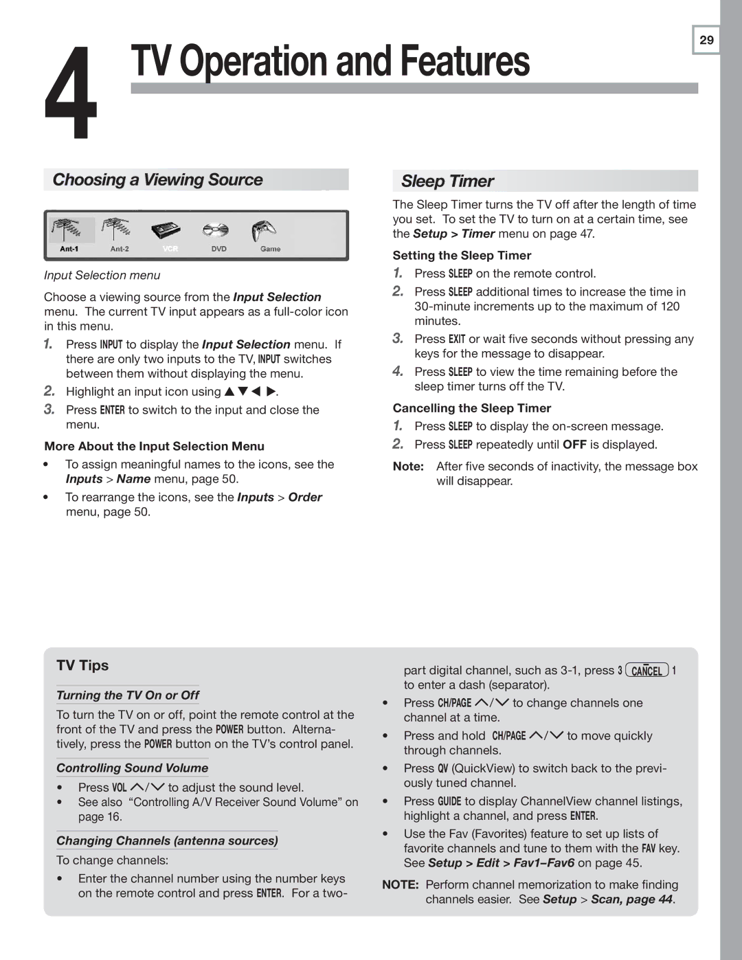 Mitsubishi Electronics 246 Series, 148 Series manual Choosing a Viewing Source, Sleep Timer, TV Tips 