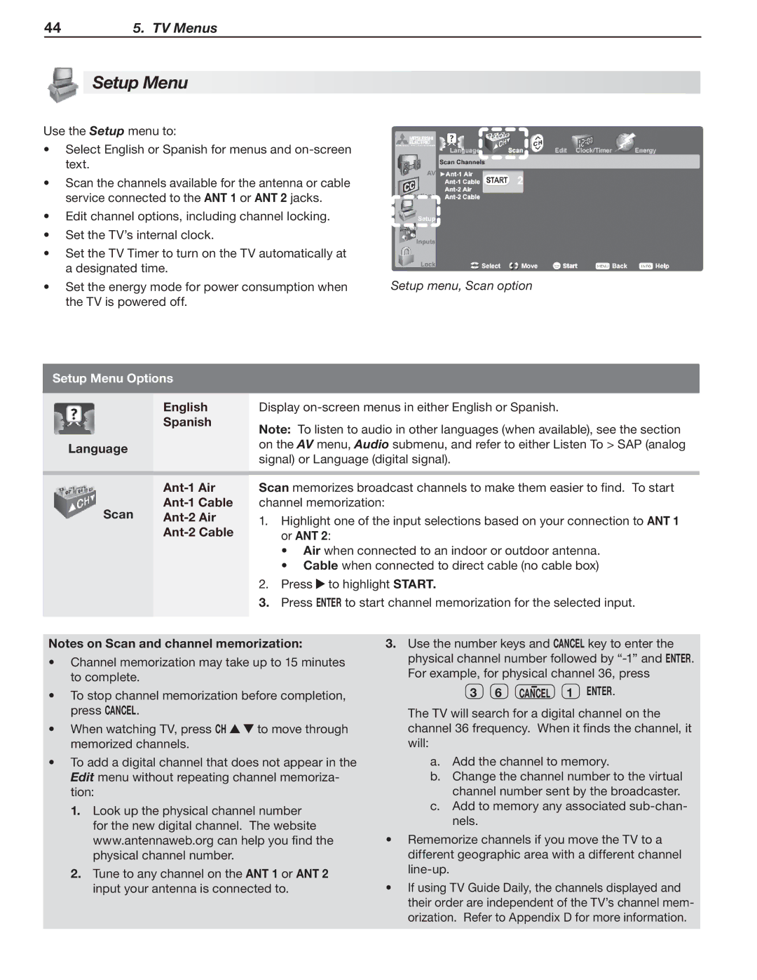 Mitsubishi Electronics 148 Series, 246 Series manual Setup Menu Options, Enter 