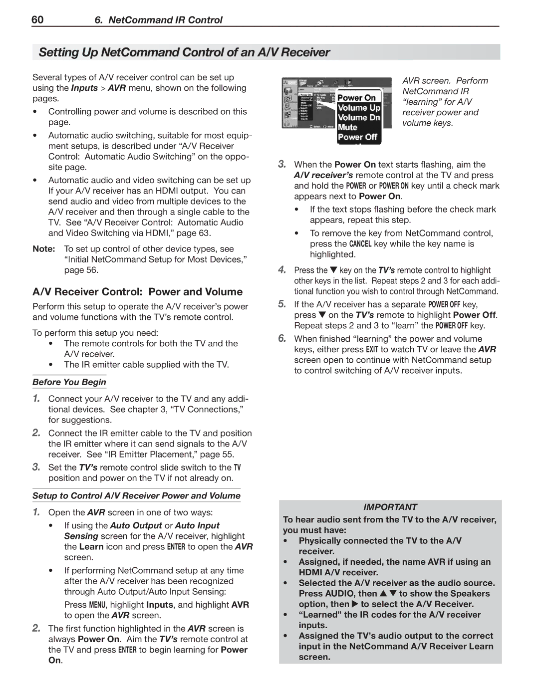 Mitsubishi Electronics 148 Series Setting Up NetCommand Control of an A/V Receiver, Receiver Control Power and Volume 