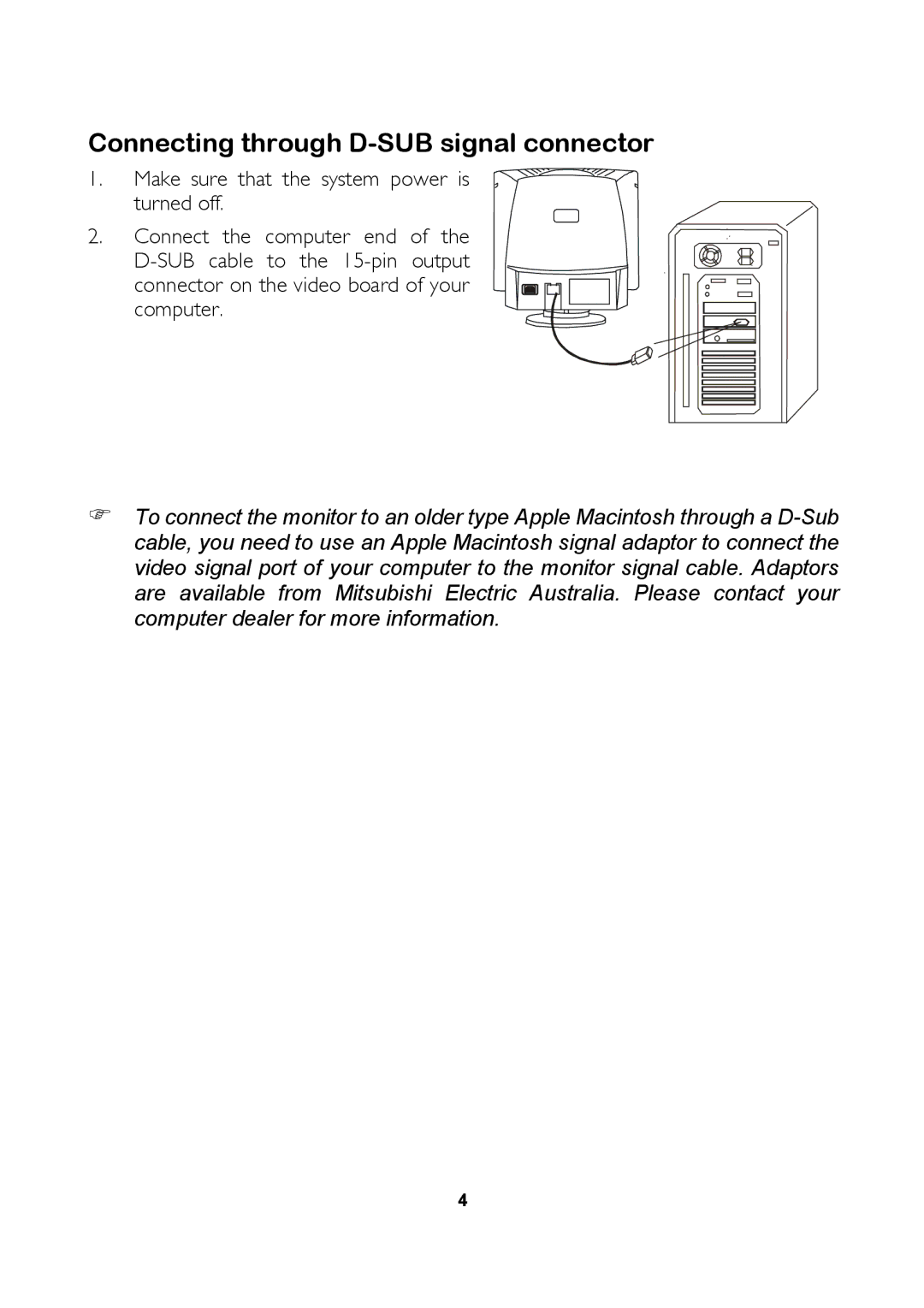 Mitsubishi Electronics 1554R user manual Connecting through D-SUB signal connector 