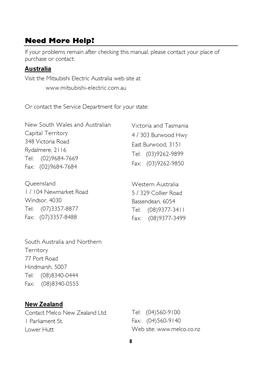 Mitsubishi Electronics 1554R user manual Need More Help?, Australia, New Zealand 