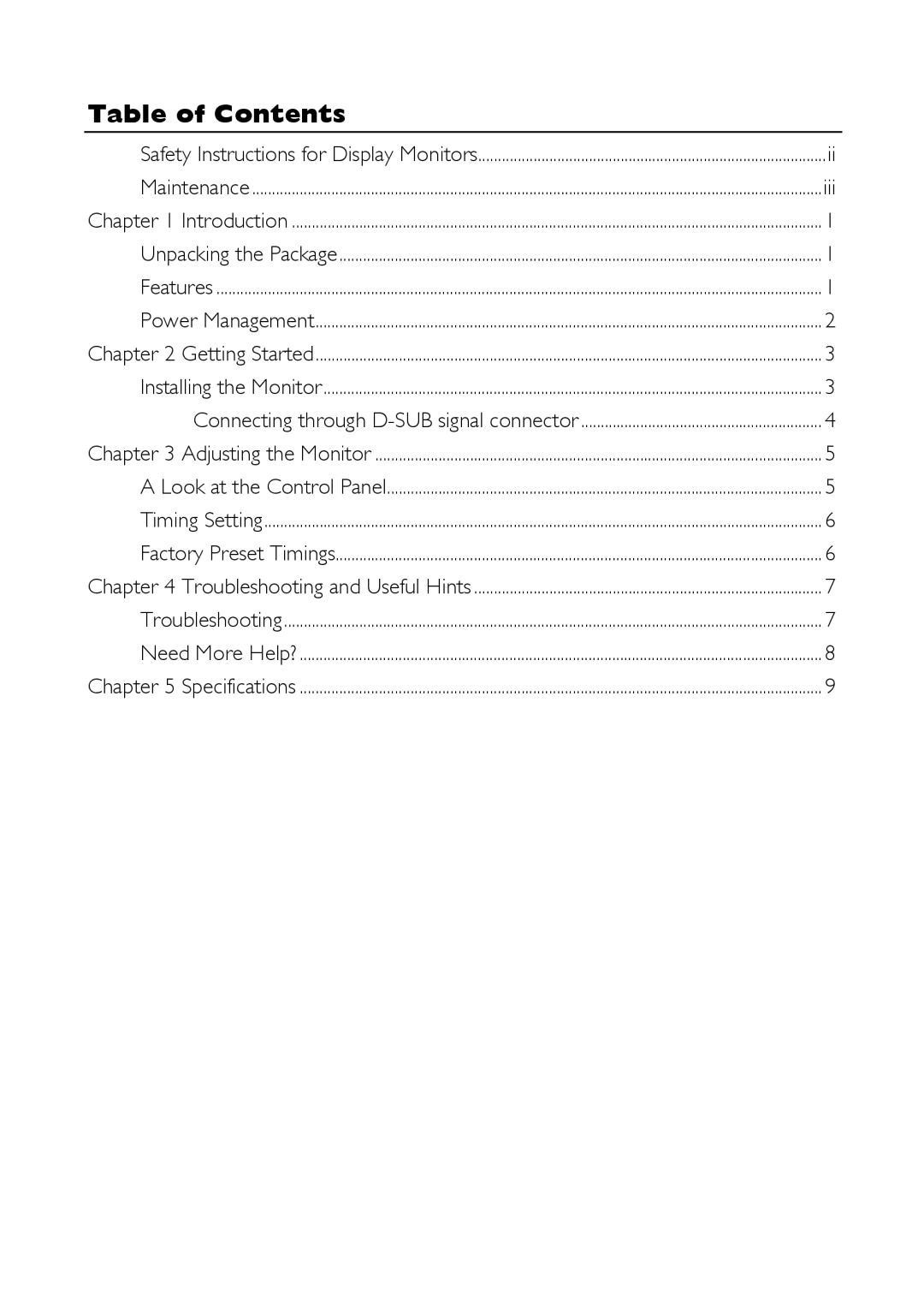 Mitsubishi Electronics 1554R user manual Table of Contents 