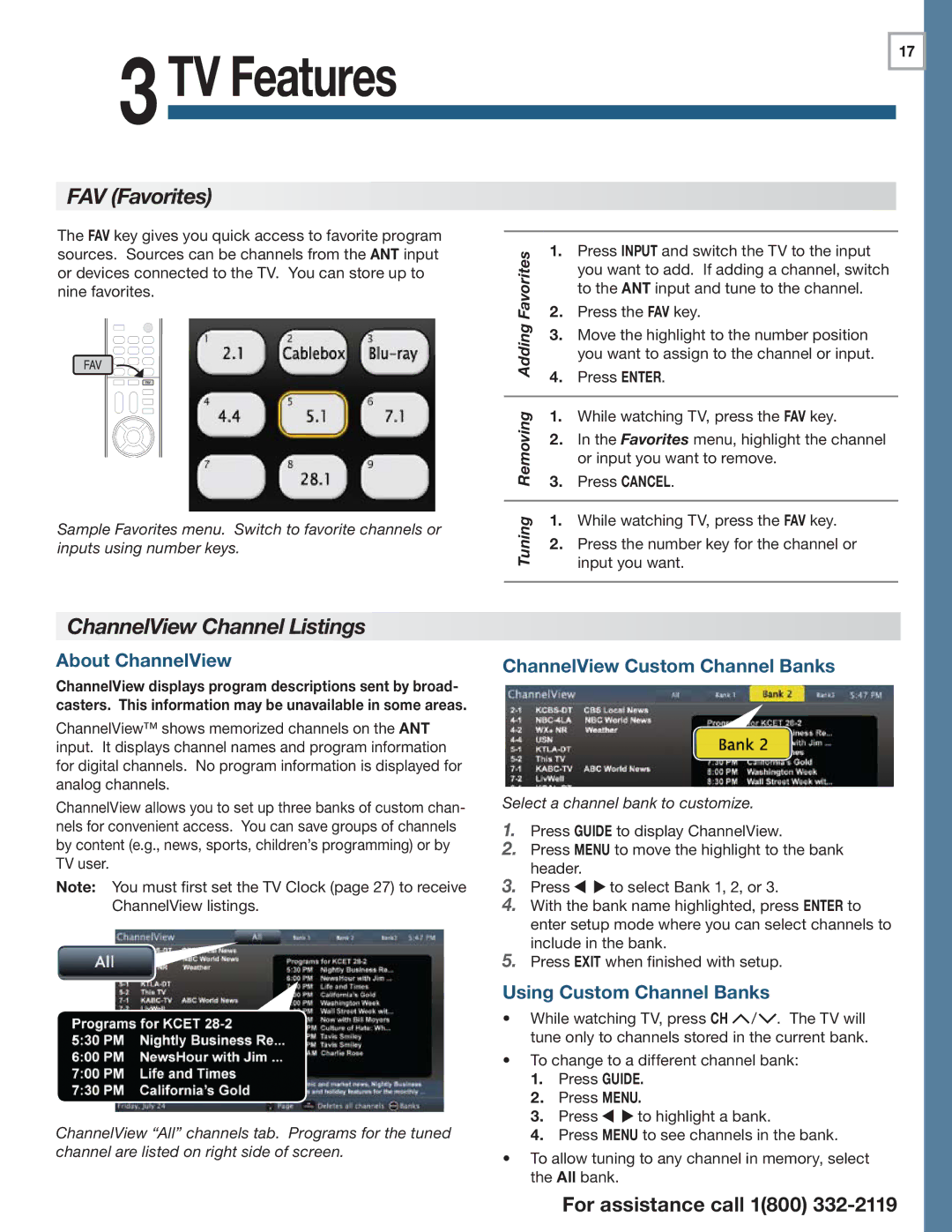 Mitsubishi Electronics 164 Series manual FAV Favorites, ChannelView Channel Listings, About ChannelView 