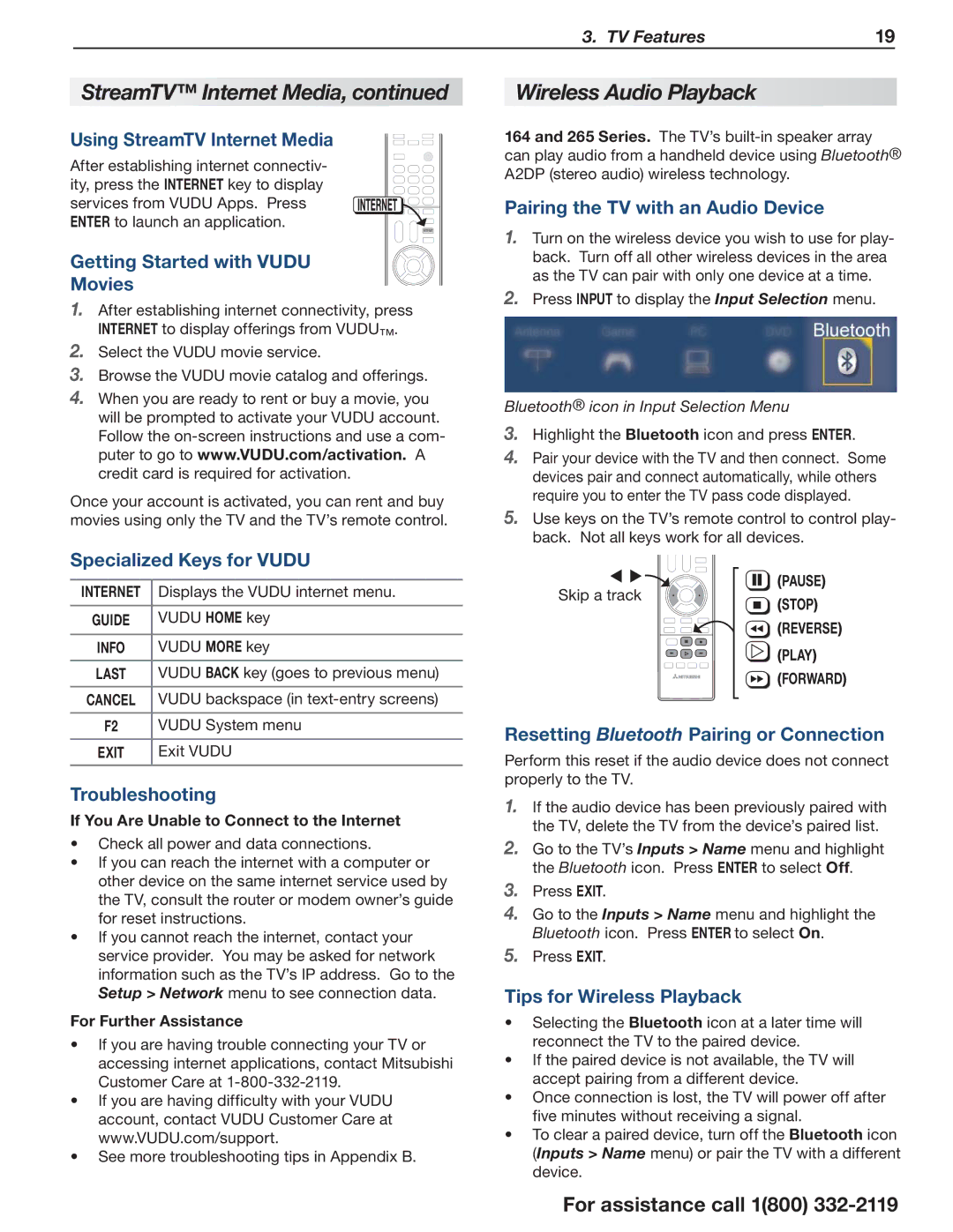 Mitsubishi Electronics 164 Series manual Wireless Audio Playback 