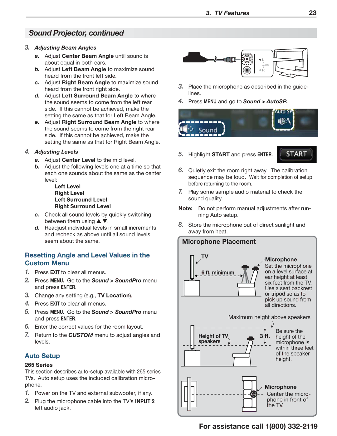 Mitsubishi Electronics 164 Series Resetting Angle and Level Values in the Custom Menu, Auto Setup, Adjusting Beam Angles 