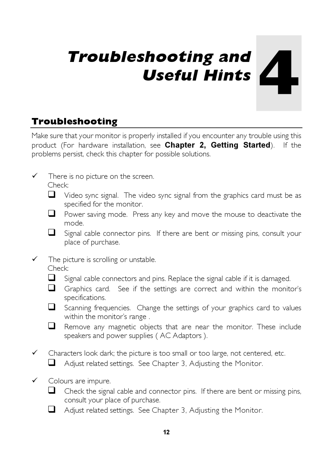 Mitsubishi Electronics 1770G user manual Troubleshooting and 4 Useful Hints 