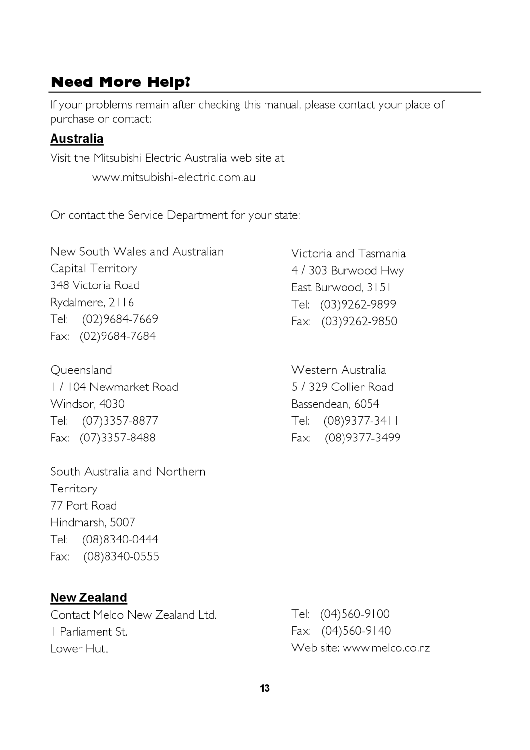 Mitsubishi Electronics 1770G user manual Need More Help?, Australia, New Zealand 