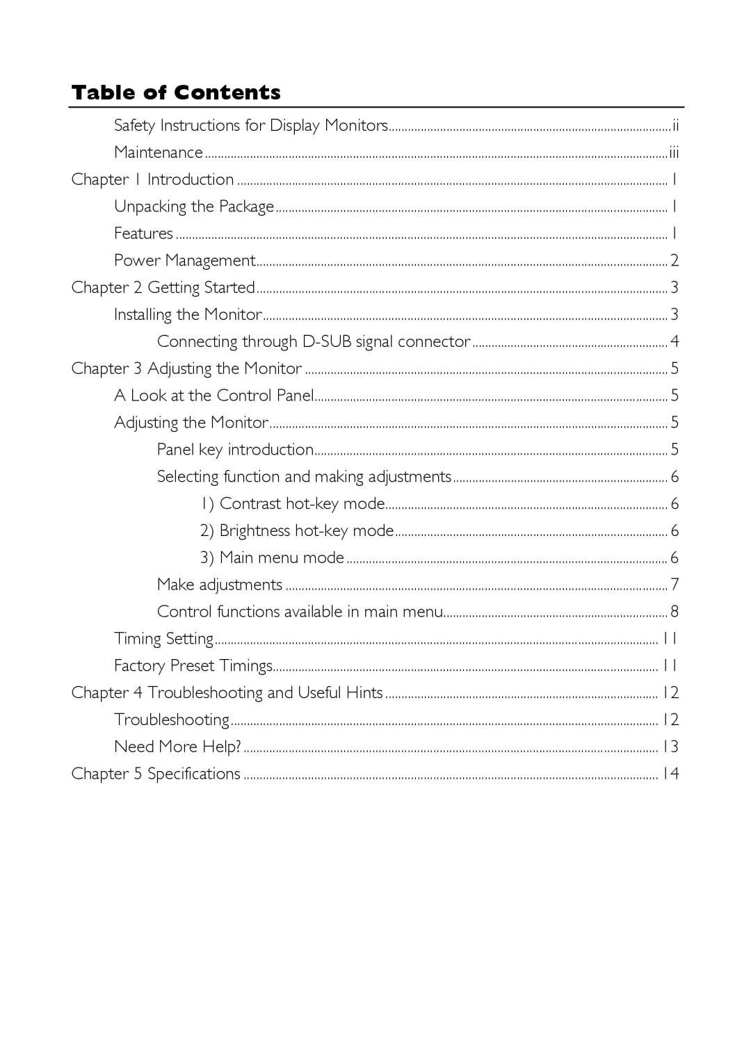 Mitsubishi Electronics 1770G user manual Table of Contents 