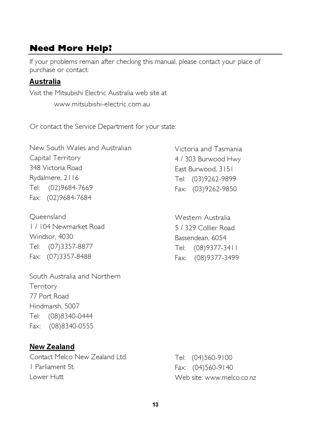 Mitsubishi Electronics 1786FD user manual Need More Help?, Australia, New Zealand 