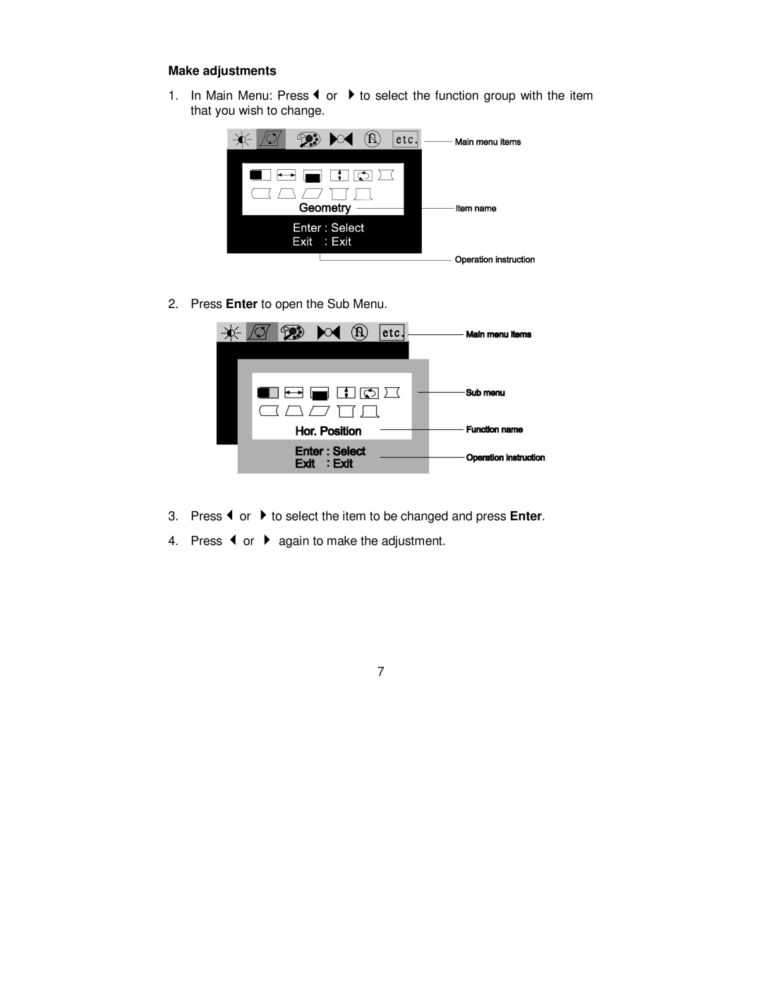 Mitsubishi Electronics 1995SL user manual Make adjustments 