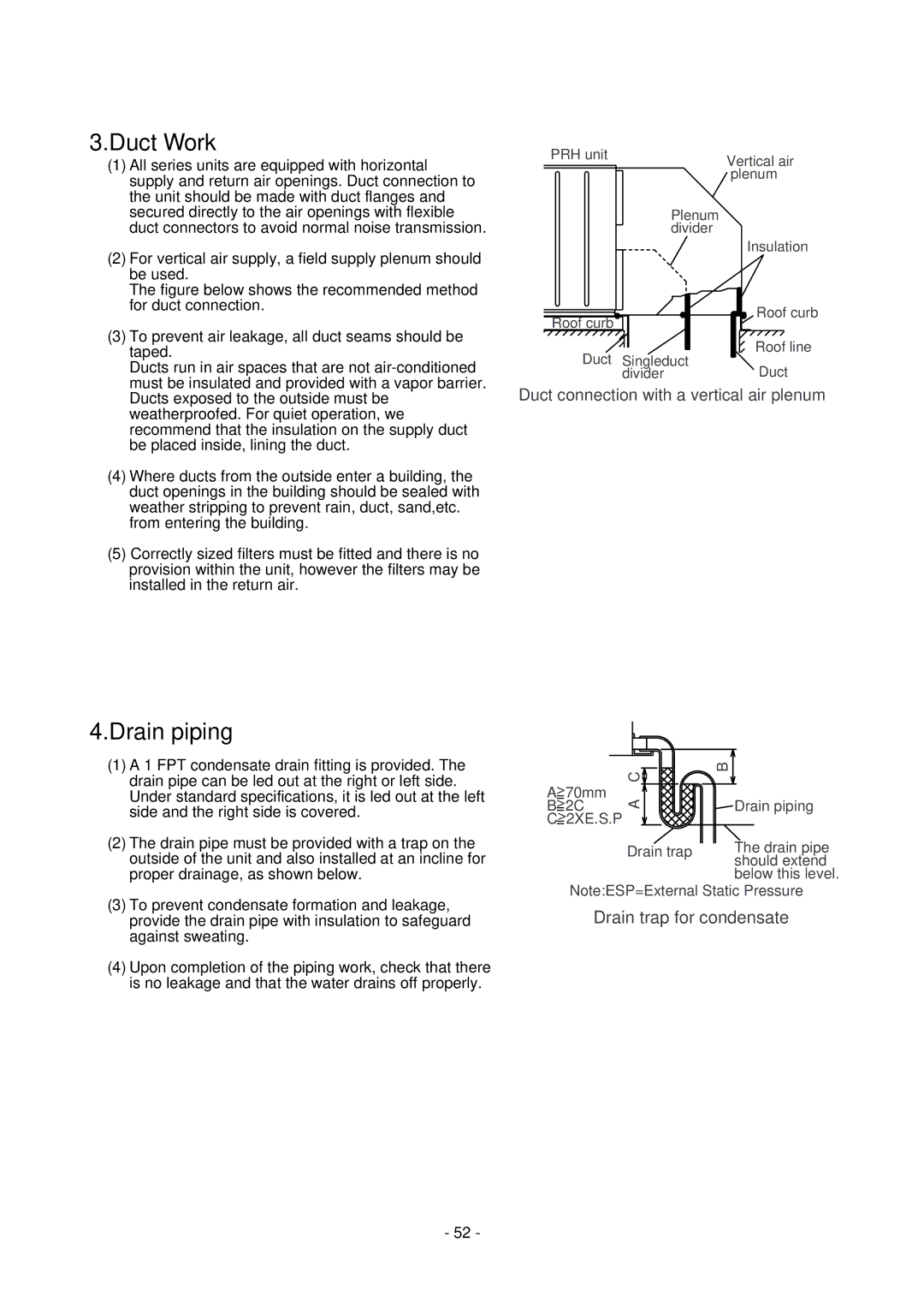 Mitsubishi Electronics 15, 20-L, 20 PRH-5, 8, 10 manual Duct Work, Drain piping 