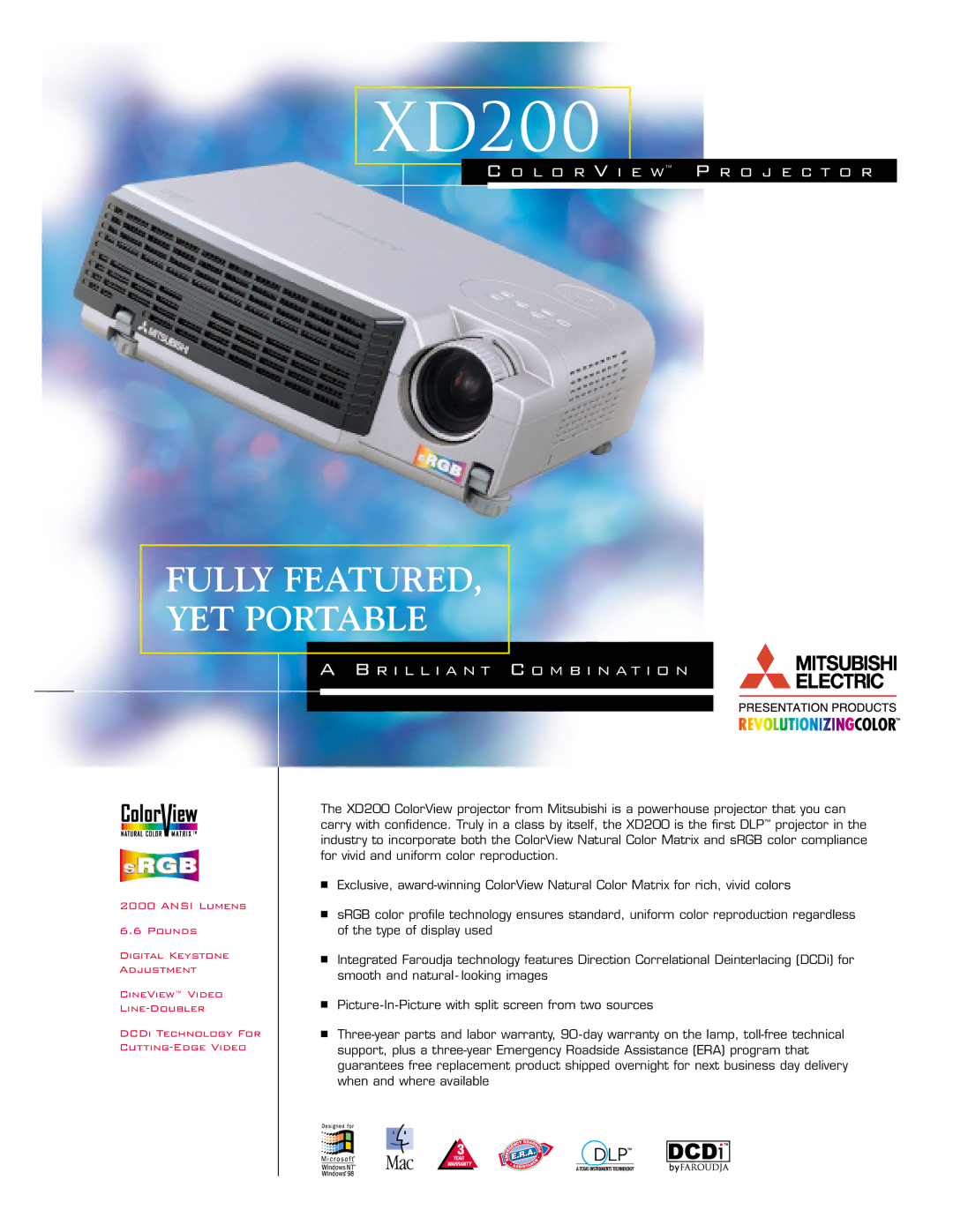 Mitsubishi Electronics warranty XD200, R I L L I a N T C O M B I N a T I O N 