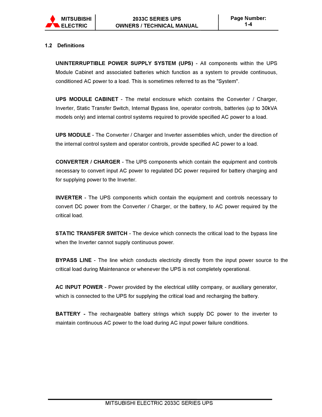 Mitsubishi Electronics technical manual Mitsubishi 2033C Series UPS 