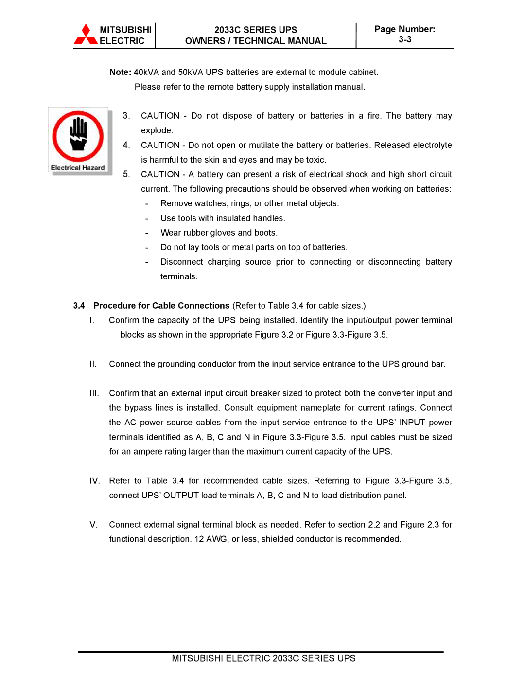 Mitsubishi Electronics technical manual Mitsubishi 2033C Series UPS 