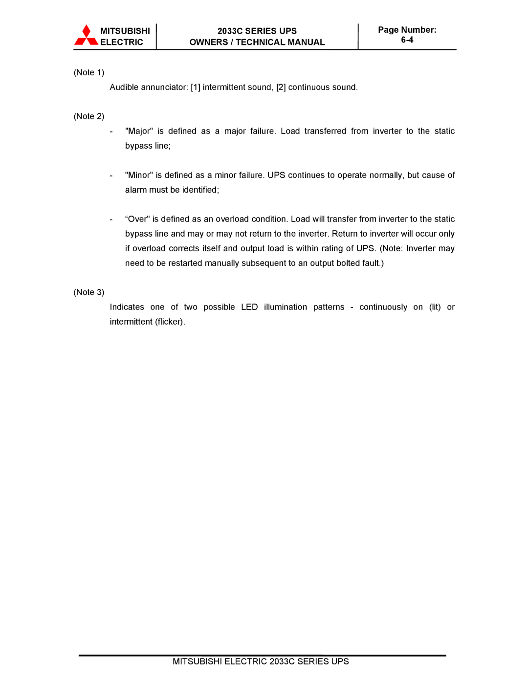 Mitsubishi Electronics technical manual Mitsubishi 2033C Series UPS 