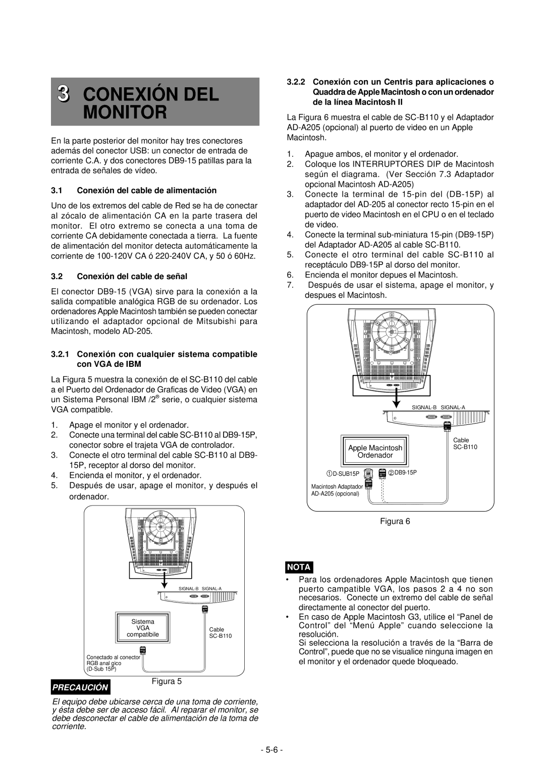 Mitsubishi Electronics 2060U Conexió N DEL Monitor, Conexió n del cable de alimentació n, Conexió n del cable de señ al 