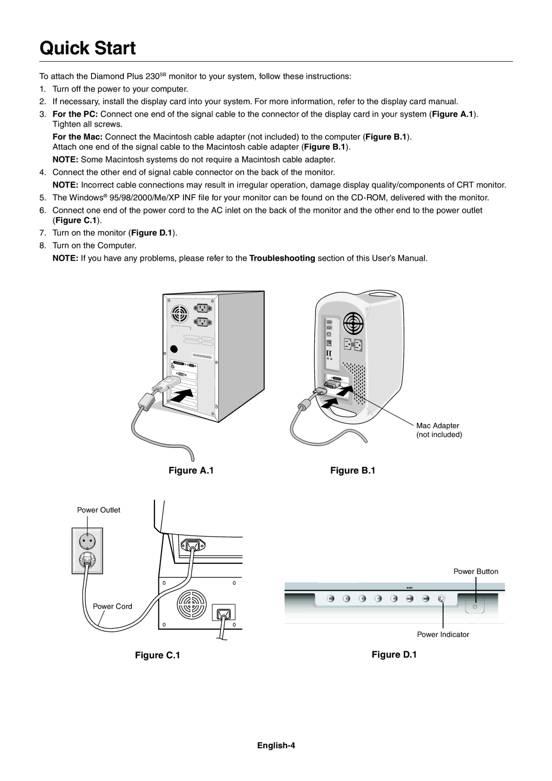 Mitsubishi Electronics 230SB user manual Quick Start, English-4 