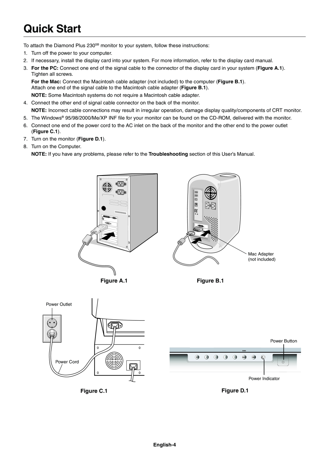 Mitsubishi Electronics 230SB user manual Quick Start, Figure A.1, Figure B.1, Figure C.1, Figure D.1 