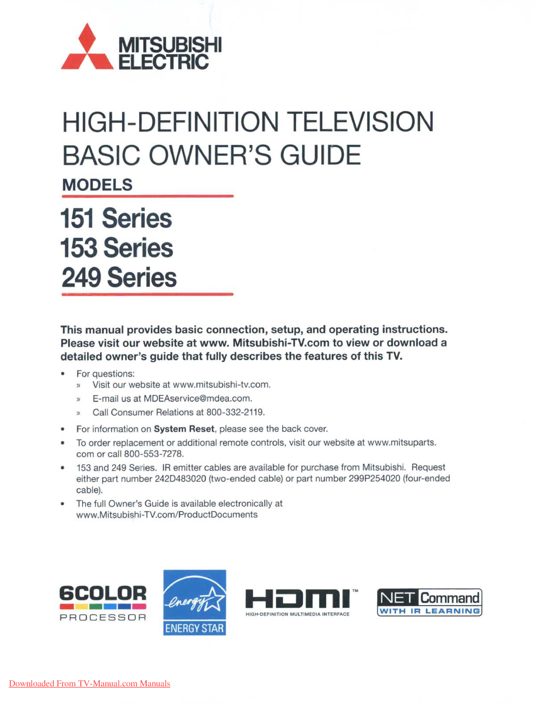 Mitsubishi Electronics 153, 249, 151 manual Series 