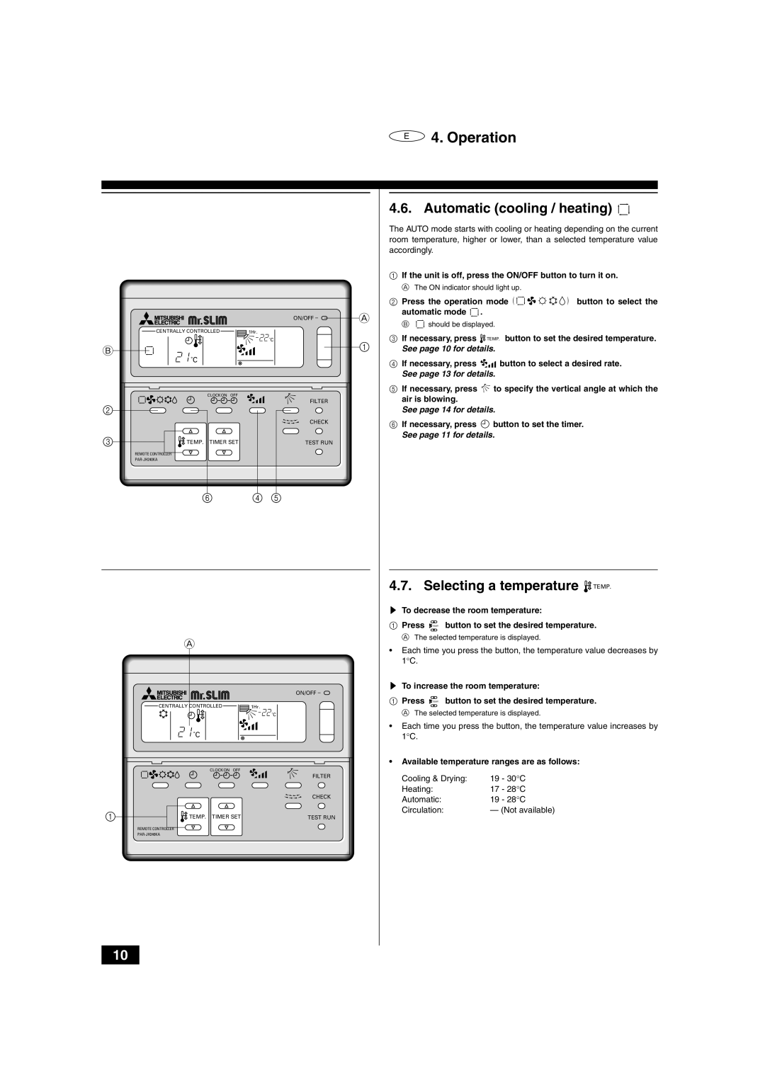 Mitsubishi Electronics 2.5KKC, PLH-2 operation manual Automatic cooling / heating, Selecting a temperature 