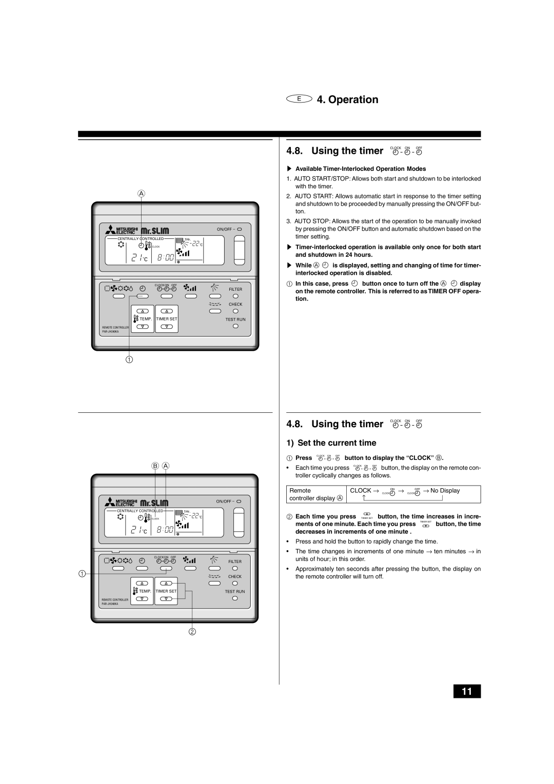 Mitsubishi Electronics PLH-2, 2.5KKC operation manual Using the timer, Set the current time 