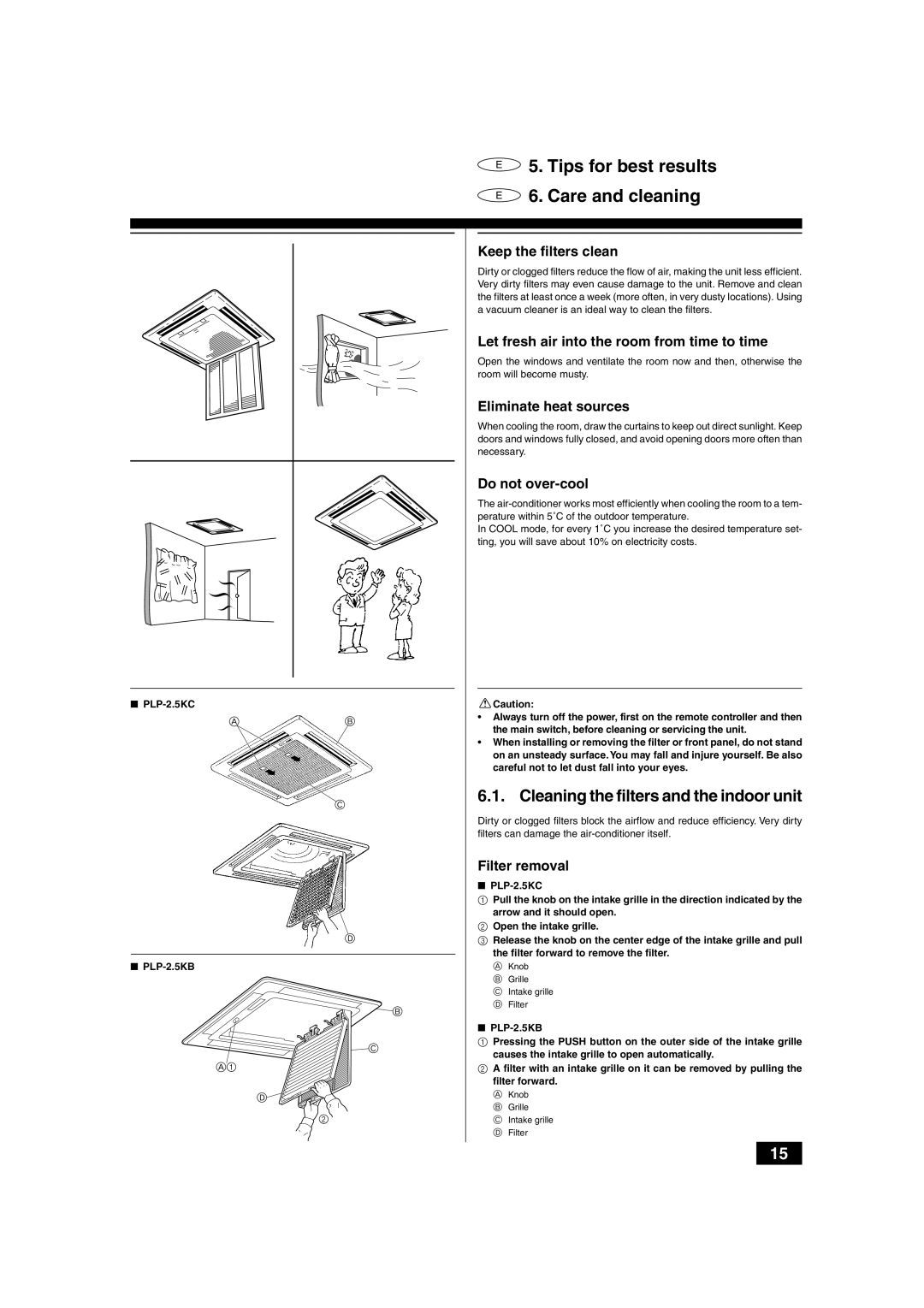 Mitsubishi Electronics PLH-2, 2.5KKC operation manual Tips for best results Care, Cleaning the filters and the indoor unit 