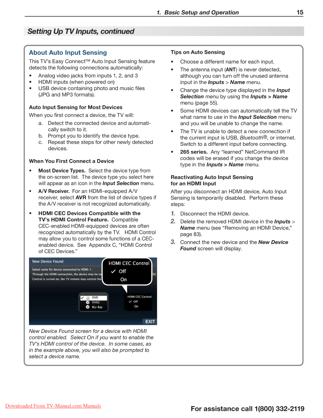 Mitsubishi Electronics 265 About Auto Input Sensing, Auto Input Sensing for Most Devices, When You First Connect a Device 