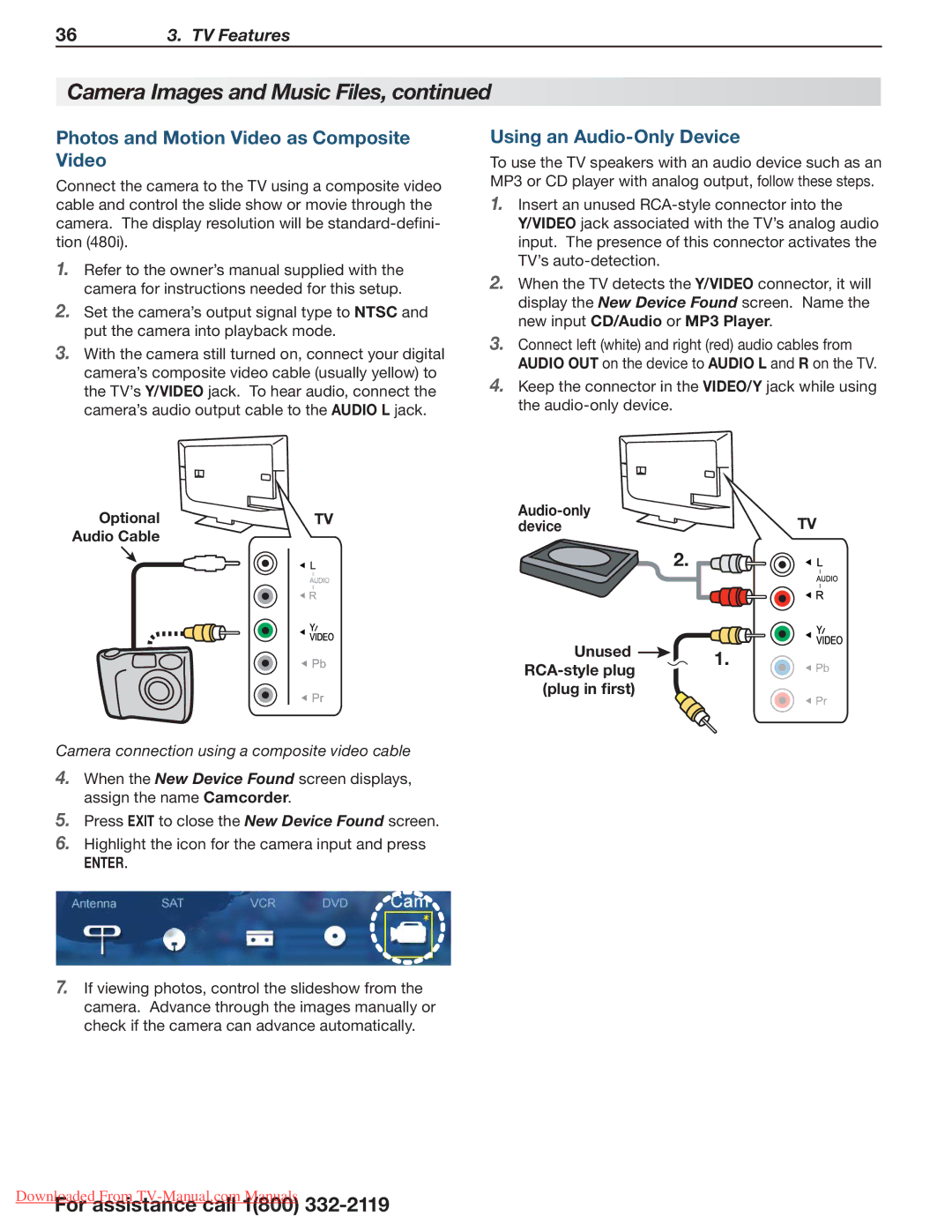 Mitsubishi Electronics 265, 164 Photos and Motion Video as Composite Video, Using an Audio-Only Device, Optional, Enter 